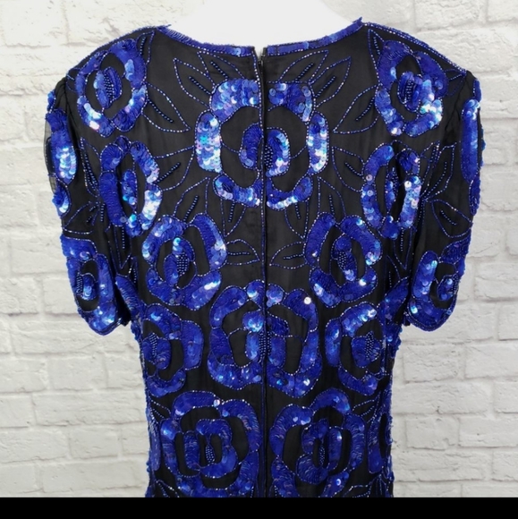 Stenay Royal Blue Sequin Beaded Black Silk Blouse - Picture 5 of 5
